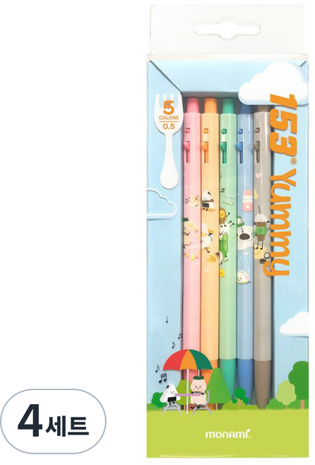 monAmi 153 Yummy 原子筆 5件組 0.5mm, Sweet Pink, Salty Orange, Sparkly Green, Mild Blue, Bitter Black, 4套