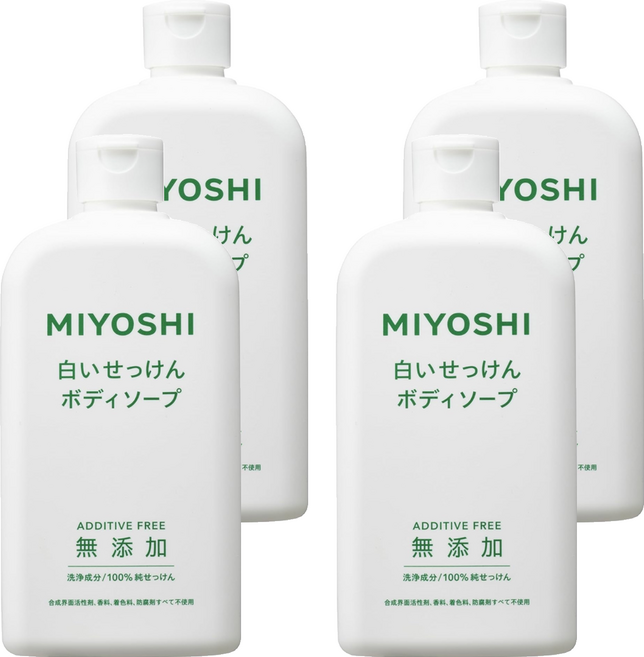 MIYOSHI 石鹼 無添加液態皂沐浴乳, 400ml, 4瓶