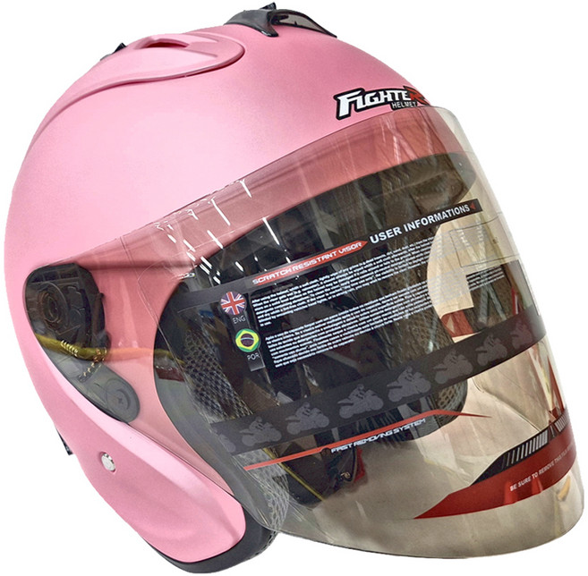 FIGHTER HELMET 普通型露臉式機車防護頭盔 含一層護目鏡 R3-A6, 消光粉紅色
