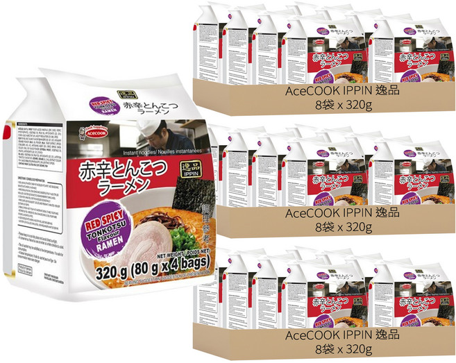 AceCOOK IPPIN 逸品 辛辣豚骨風味麵 80g, 96包