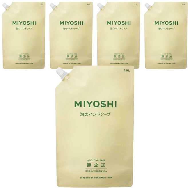 MIYOSHI 玉之肌 無添加泡沫洗手乳補充包, 1L, 5包