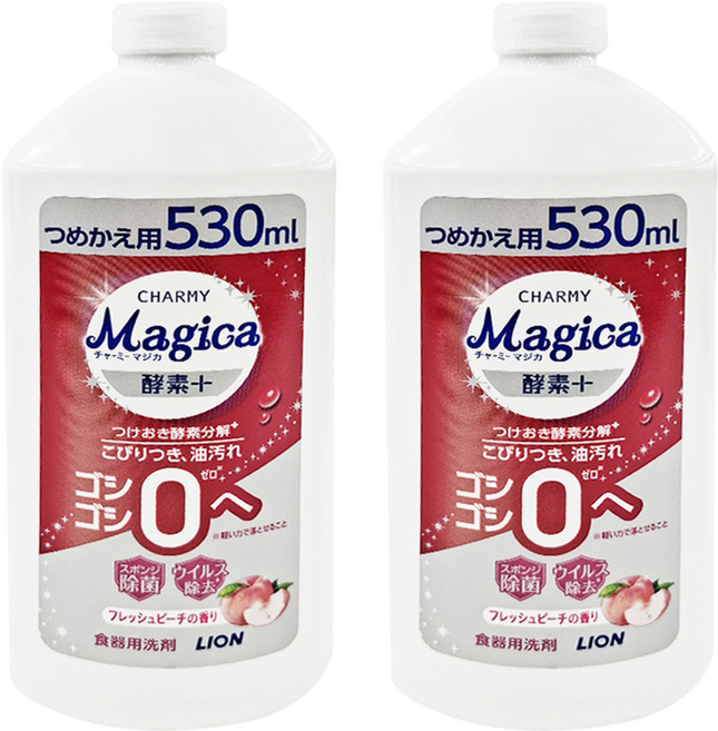 LION 獅王 CHARMY Magica 台灣公司貨 洗碗精 鮮桃, 530ml, 2瓶