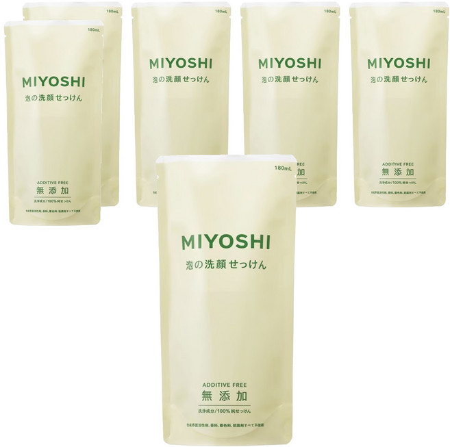 MIYOSHI 無添加 泡沫洗面乳補充包, 180ml, 6包