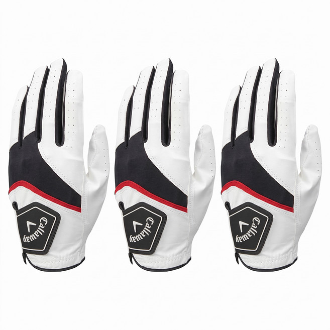 Callaway 卡拉威 2023 男款混合合成皮革高爾夫手套 左手用, 白色, 3個