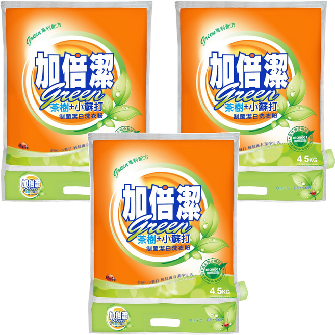 加倍潔 茶樹 + 小蘇打 制菌潔白洗衣粉, 4.5kg, 3袋