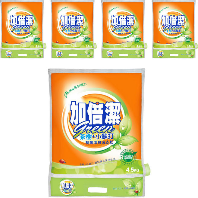 加倍潔 茶樹 + 小蘇打 制菌潔白洗衣粉, 4.5kg, 5袋