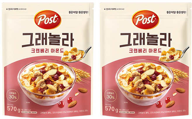Post 蔓越莓杏仁格蘭諾拉麥片, 570g, 2包
