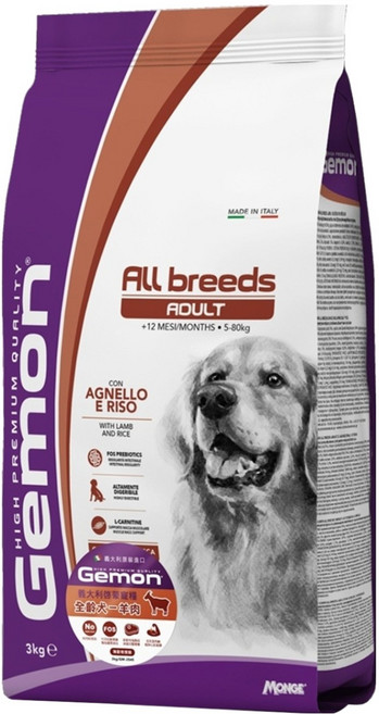 Gemon 啟蒙 中大型成犬 飼料 義大利製造 無基因改造, 羊肉, 3kg, 1袋