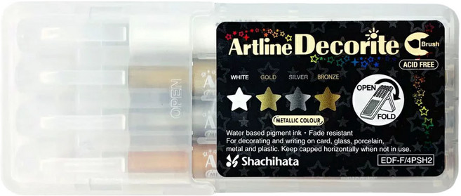 Shachihata 寫吉達 毛刷型螢光水板筆 Artline Decorite, 金屬, 4支