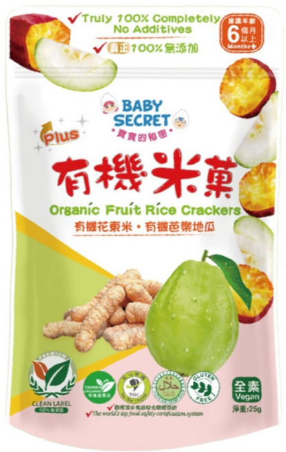 BABY SECRET 寶寶的秘密 有機米菓, 1包, 25g, 花東米 + 芭樂 + 地瓜