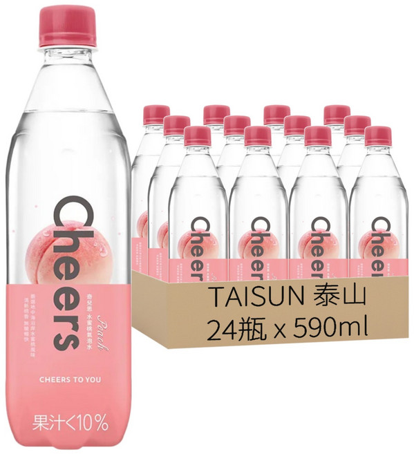 TAISUN 泰山 Cheers Peach 水蜜桃氣泡水, 24瓶, 590ml