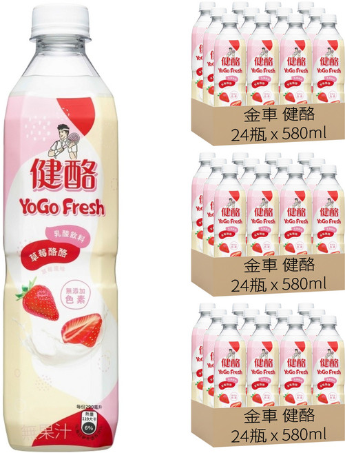 金車 健酪 乳酸飲料 草莓酪酪口味, 580ml, 72瓶