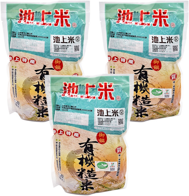 池上多力米 有機糙米, 700g, 3包