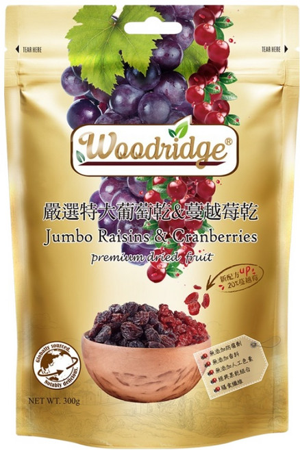 Woodridge 森之果物 嚴選特大葡萄乾 + 蔓越莓乾, 300g, 1包