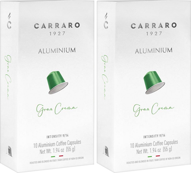 CARRARO 經典濃縮GRAN CREMA 咖啡膠囊 適用Nespresso Original 膠囊咖啡機, 5.5g, 10個, 2盒