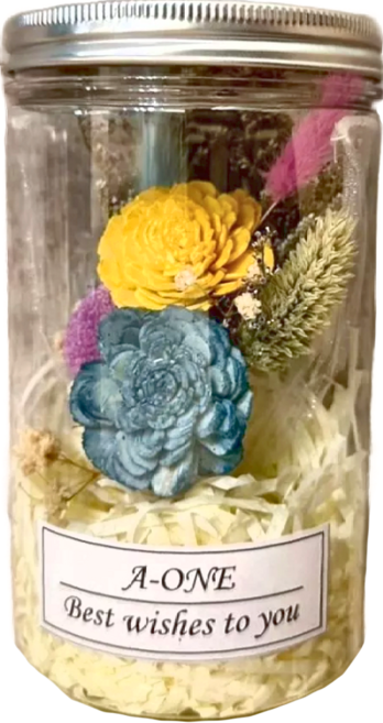 A-ONE 匯旺 藍黃索拉玫瑰花 紫色大球花 繡球花 永生花 乾燥花罐 AE-FC26 60g, 多色