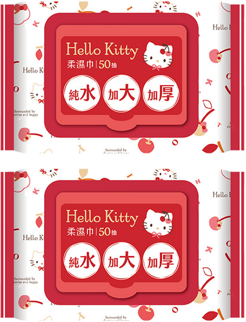 HELLO KITTY 加大加厚純水柔濕巾 300 x 200mm, 1入, 2包