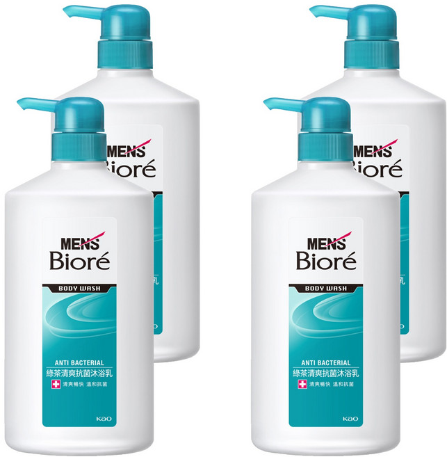 MEN's Biore 台灣公司貨 男性專用 綠茶清爽抗菌沐浴乳, 750ml, 4瓶