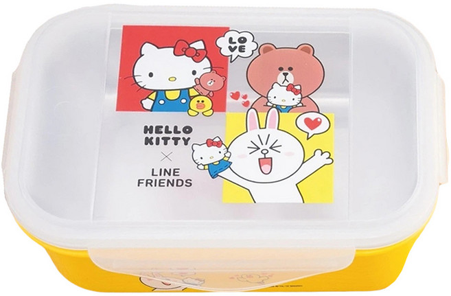 Hello Kitty 凱蒂貓 x Line Friends 不鏽鋼三格隔熱餐盒 21.5 x 16 x 6.5cm, 透明色 + 黃色, 1盒