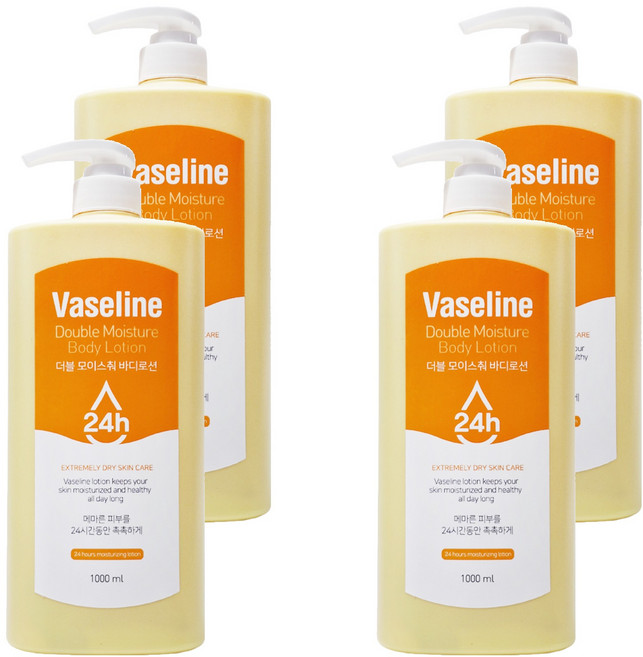 Vaseline 凡士林 24小時高保濕雙倍滋潤身體乳, 1L, 4瓶