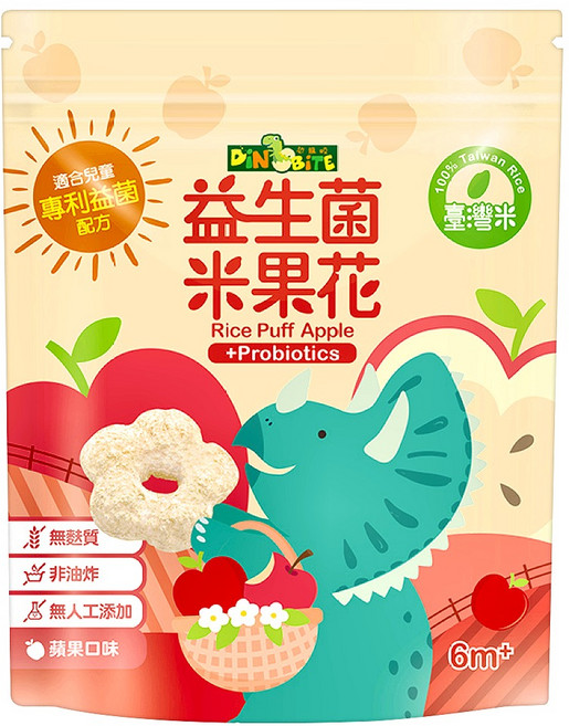DiNOBiTE 恐龍咬 益生菌米果花, 蘋果口味, 35g, 1包