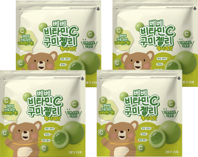 BEBE 貝兒 Q脆球 維生素C, 青蘋果, 48g, 4袋