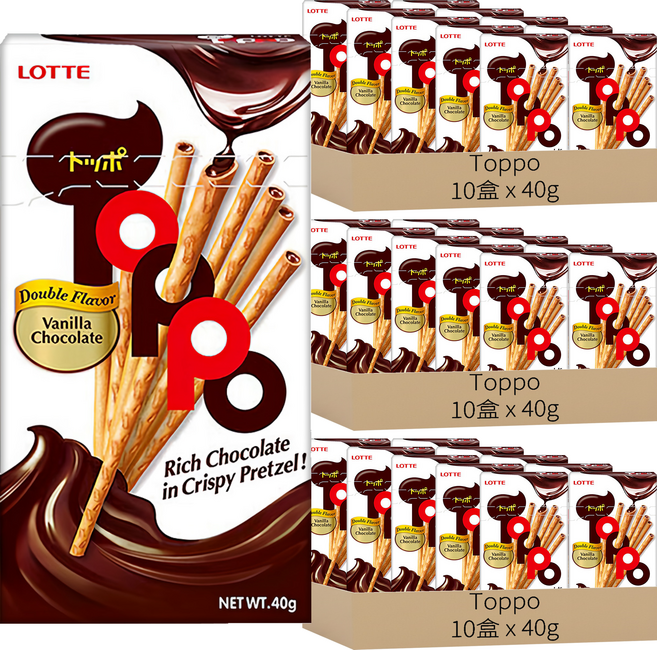Toppo 夾心餅乾棒 巧克力口味, 40g, 30盒
