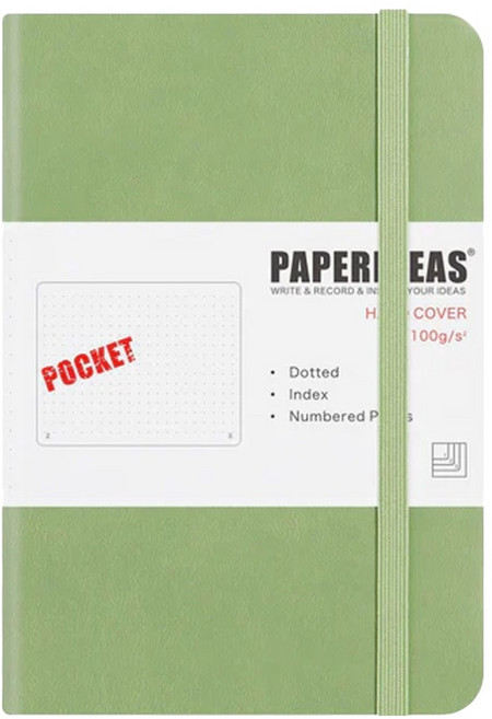 PAPERIDEAS A6 硬皮筆記本 188頁 方格, 牛油果綠, 1本