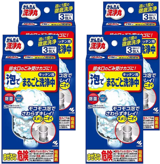 KOBAYASHI 小林製藥 廚房用排水口提籠清潔發泡粉 3包, 90g, 4盒