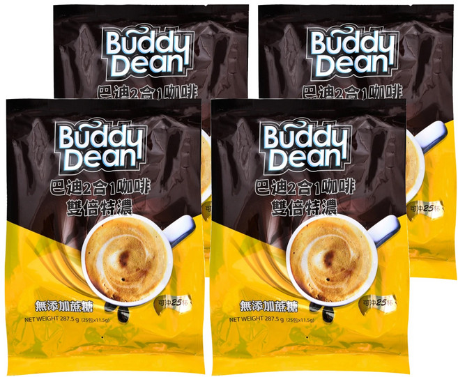 Buddy Dean 巴迪 二合一咖啡 雙倍特濃, 11.5g, 25包, 4袋