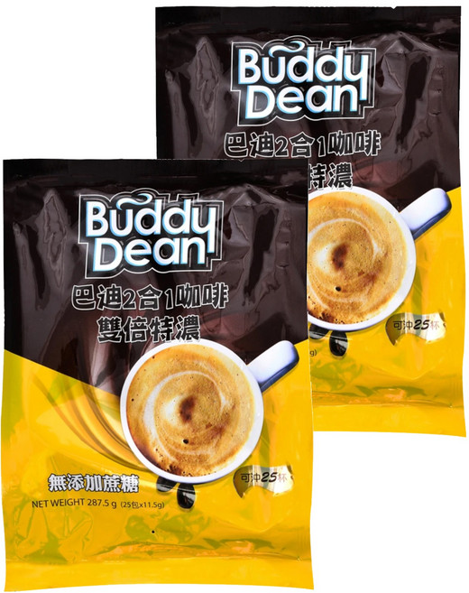 Buddy Dean 巴迪 二合一咖啡 雙倍特濃, 11.5g, 25包, 2袋