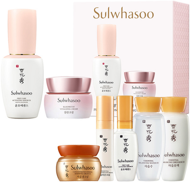 설화수 매화 생기 설린 에센스 50ml + 크림 30ml + 자음생 기초화장품 5종 세트, 1세트