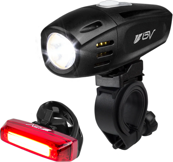 BV USB充電式行車燈前後燈組 前燈 + 尾燈 + 充電線 + 快拆扣帶 2個 + 尾燈夾 + 固定扣環 L819 前燈9 × 2.5 × 8.5cm + 尾燈6 × 1.5 × 2.3cm, 黑色, 1組