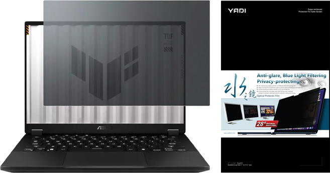 YADI 亞第 靜電吸附 水之鏡防窺片 ASUS ASUS TUF Gaming A14 2024 FA401WV專用 14吋(16 : 10), 透明, 1個