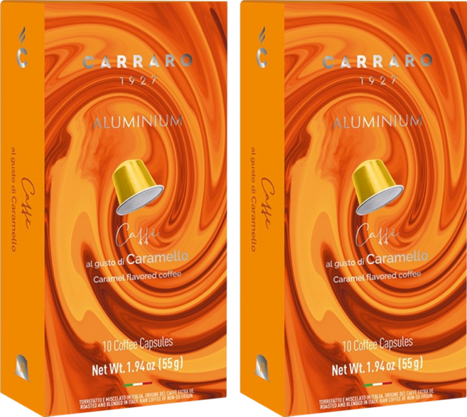 CARRARO 焦糖風味 CARAMEL FLAVORED COFFEE 咖啡膠囊 適用Nespresso Original 膠囊咖啡機, 5.5g, 10個, 2盒