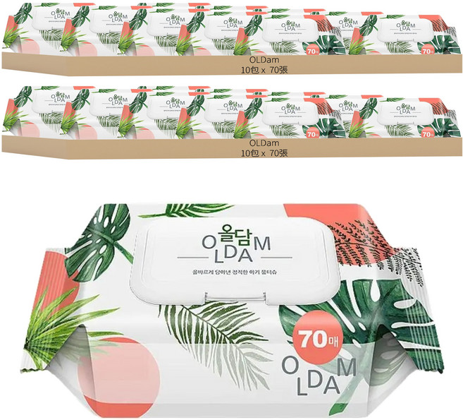 OLDam Monstera 嬰兒用濕紙巾 掀蓋式 熱帶雨林款, 70張, 20包