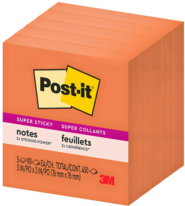 3M Post-it 利貼 狠黏便條紙 654, 5個, 90張, 霓虹橘
