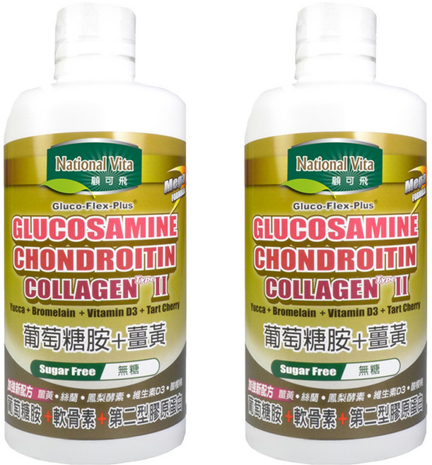 National Vita 顧可飛 葡萄糖胺薑黃軟骨素 Biocell+FYC 25專利升級配方, 946ml, 2瓶