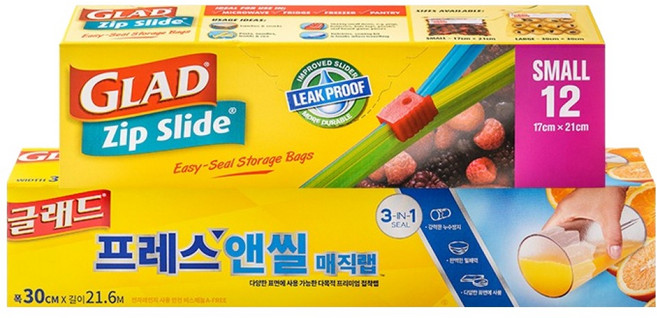 GLAD 佳能 Press'n Seal神奇保鮮膜 一般型+滑軌式夾鏈袋 小型 12入, 混合, 12枚, 1組