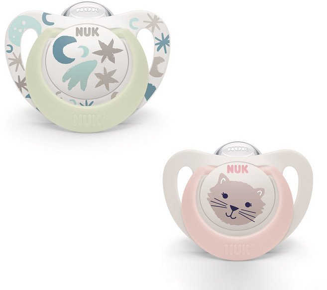 NUK Star Day & Night 夜光安撫奶嘴 2入組, 粉紅色, S1 (0-6個月), 1套