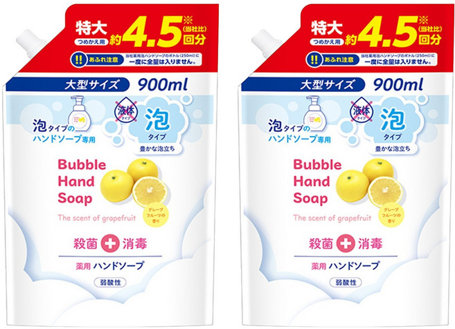 第一石鹼 泡沫洗手液 特大補充包 葡萄柚香, 900ml, 2包