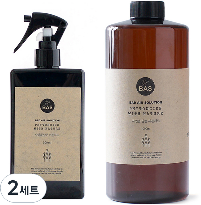 Bas 自然芬多精濃縮除臭噴霧 300ml+補充瓶 1L組, 2套