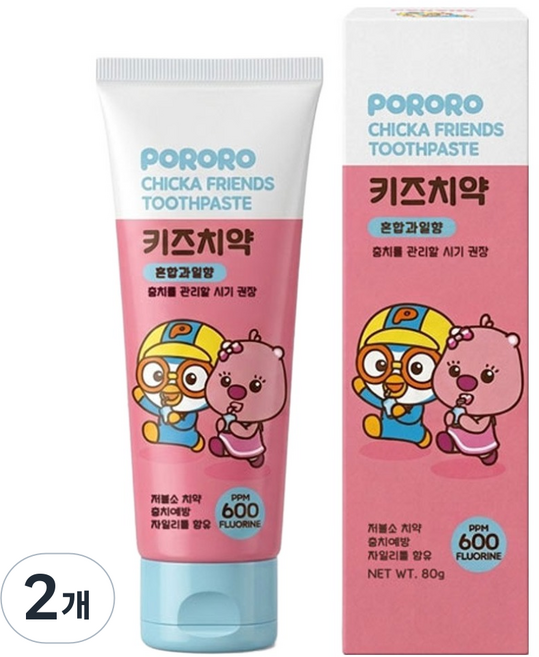 KM Pharmaceutical Pororo Chika Friends 兒童牙膏 綜合水果口味, 80g, 1入, 2個