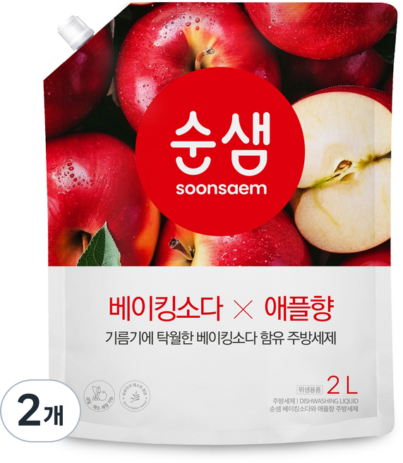 Soonsaem 小蘇打廚房洗潔精 蘋果香, 2L, 2個