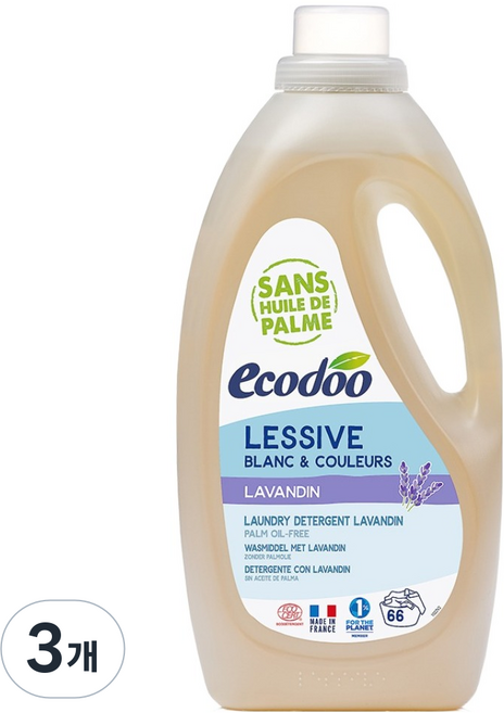 ecodoo 液體洗衣精 薰衣草 正裝, 3個, 2L