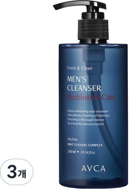 AVCA Fresh & Clean 益生菌護理男性私密清潔液 木質費洛蒙香, 300ml, 3個