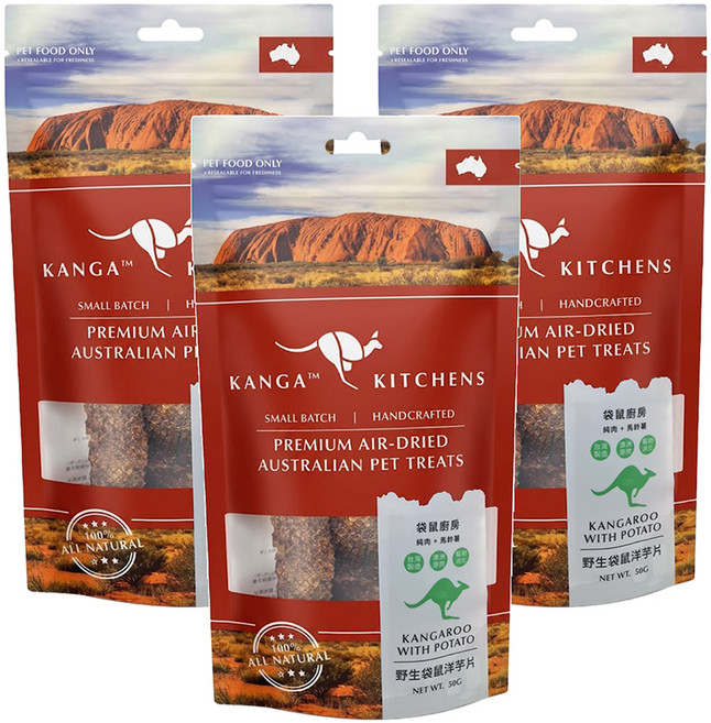 KANGA KITCHENS 袋鼠廚房 野生袋鼠洋芋片, 袋鼠肉, 50g, 3包
