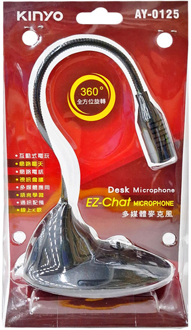 Kinyo PC多媒體麥克風 115 x 81 x 313mm 線長1.5m 120g, AY-0125, 黑色