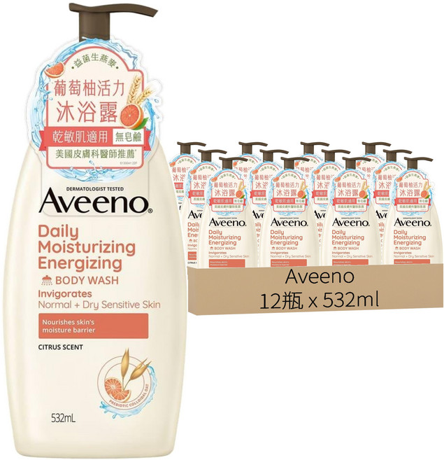 Aveeno 燕麥沐浴露 活力果香, 532ml, 12瓶