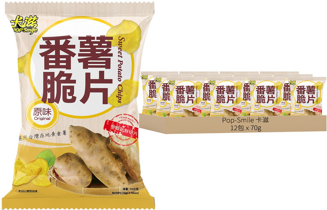 Pop-Smile 卡滋 蕃薯脆片 原味, 70g, 12包